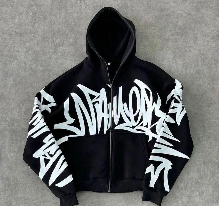 top clothing brands in Kerala- black hoodie with white writing