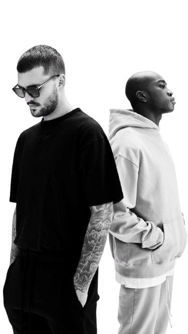 top clothing brand in Malappuram Kerala- two man wearing black and white oversized hoodie